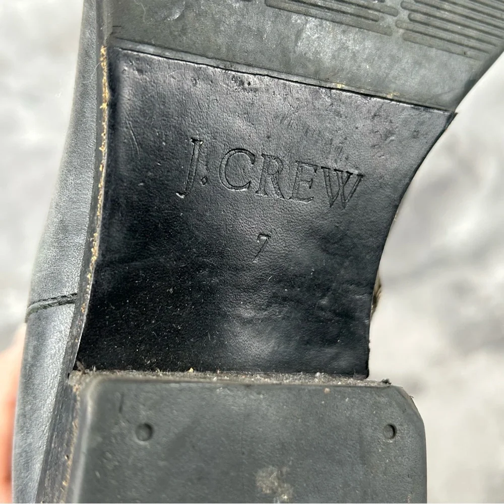 J Crew Leather Riding Boots Knee High Womens‎ 7 Charcoal Gray Soft Leather Italy